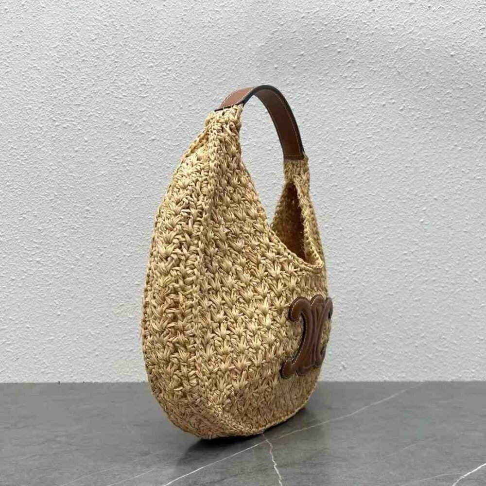 celine classic panier hobo bag in raffia and calfskin
