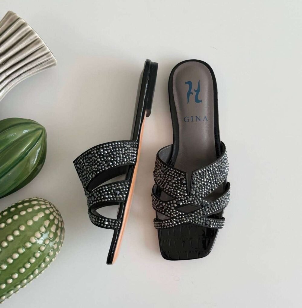 Gina Beau Crystal Embellished Leather Sandals