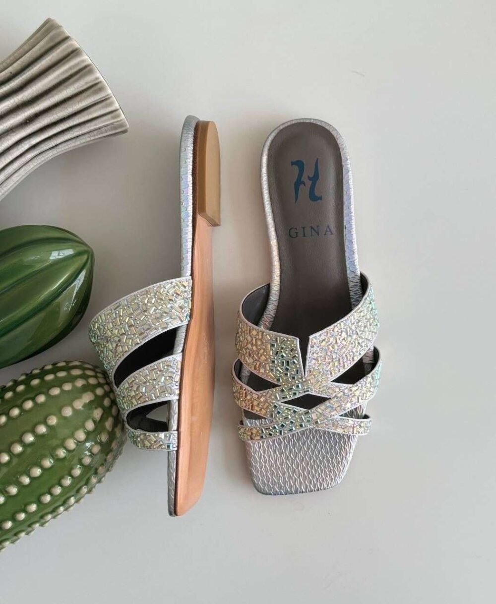 Gina Beau Crystal Embellished Leather Sandals