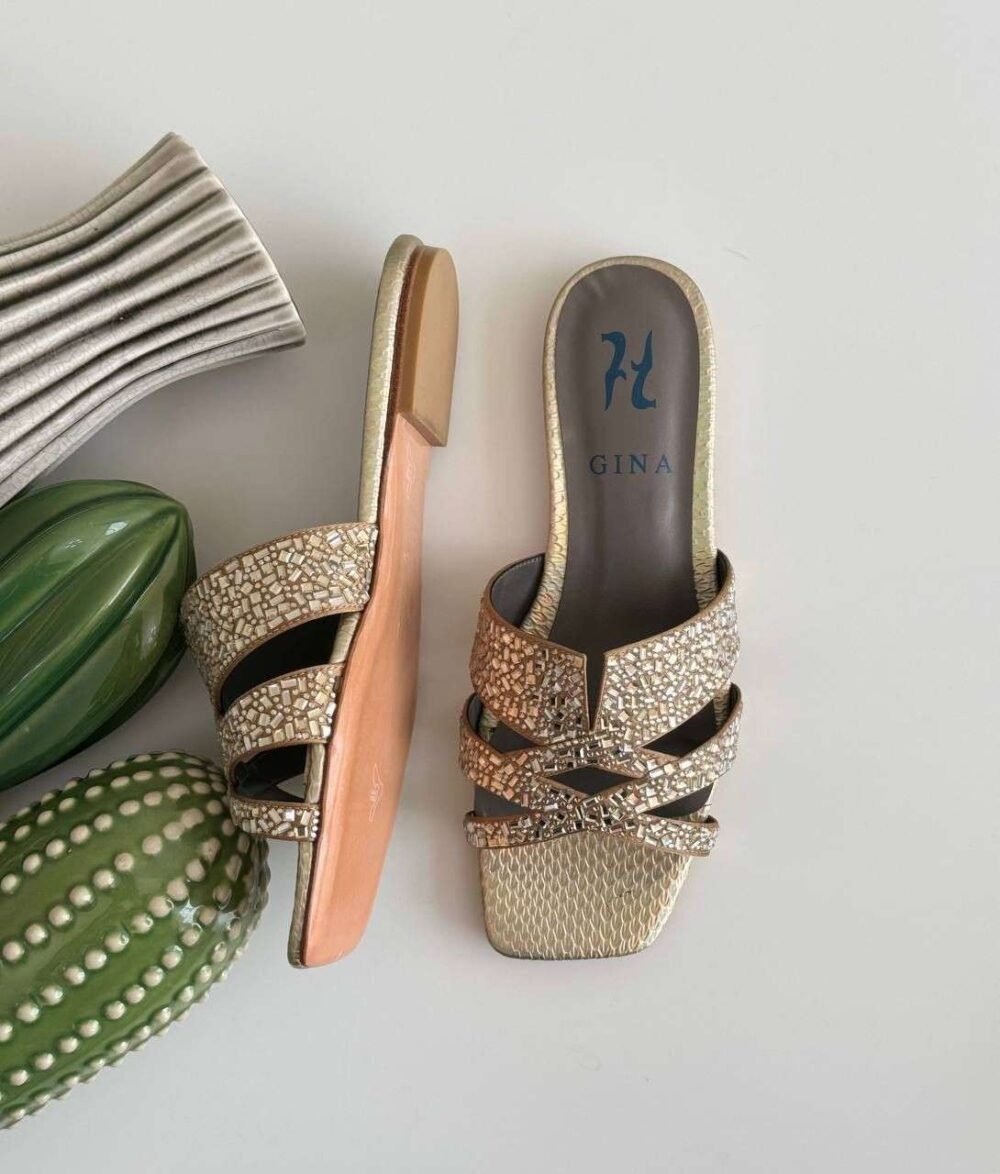 Gina Beau Crystal Embellished Leather Sandals