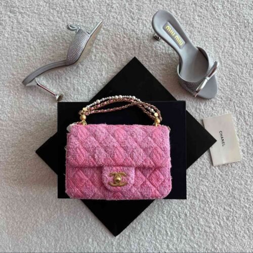 chanel pink tweed bag