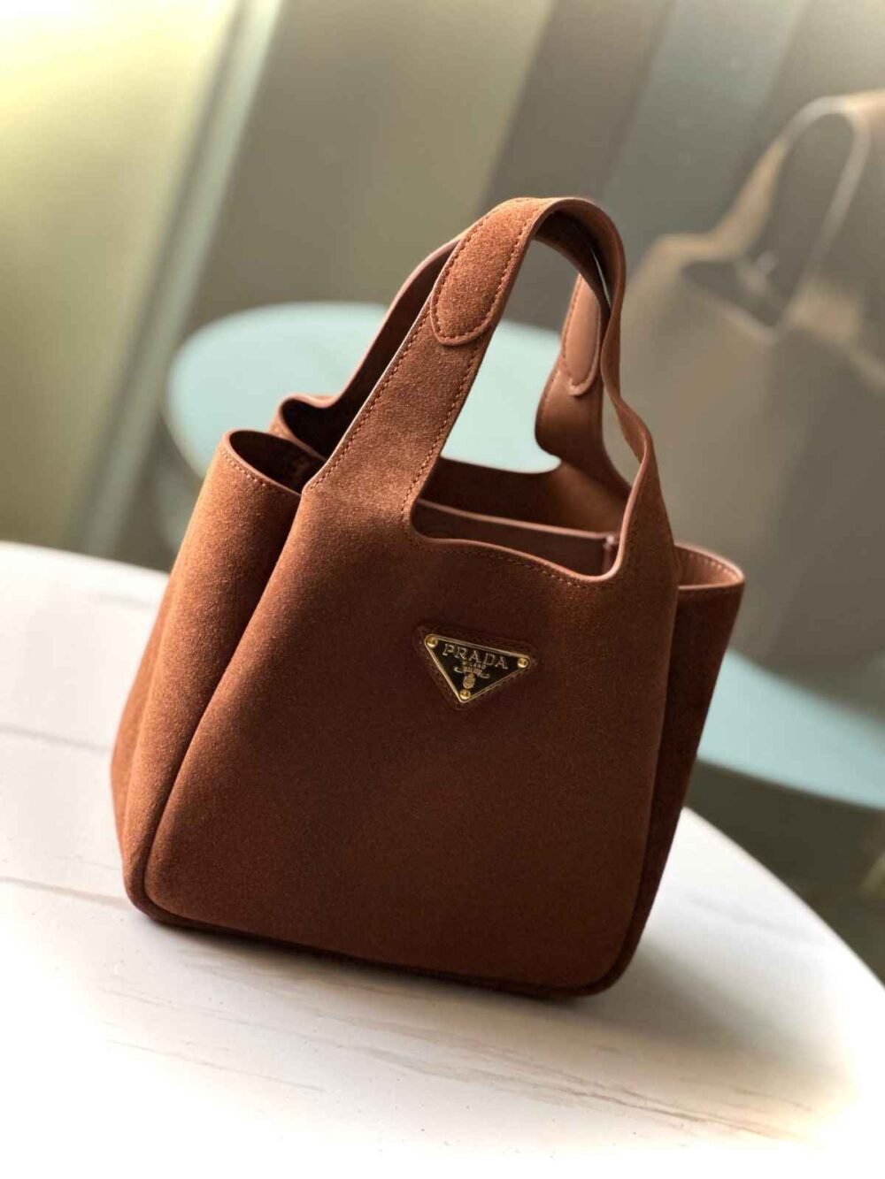Prada Triangle Logo Suede Tote Bag - Image 5