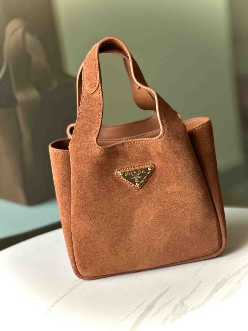 Prada Triangle Logo Suede Tote Bag - Image 3