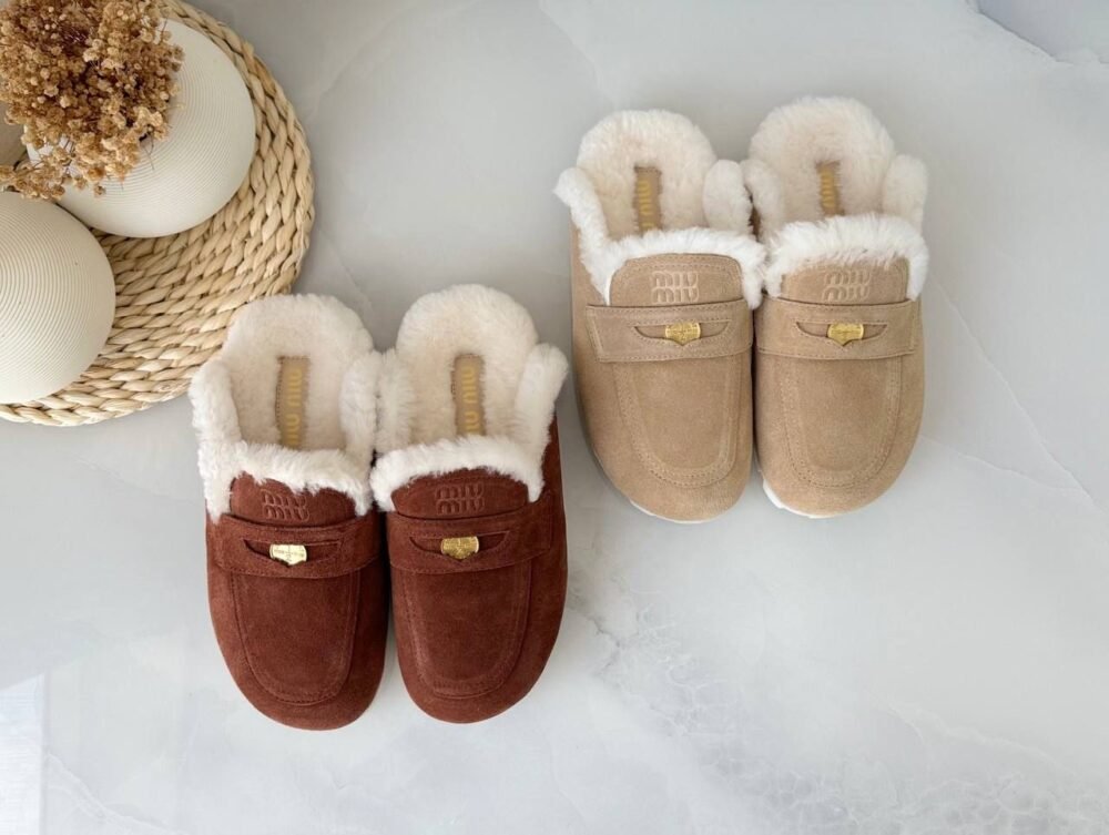 miu miu shearling suede mules​