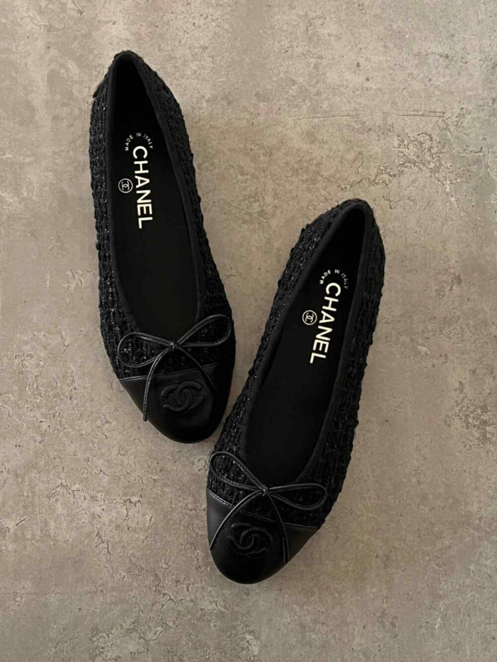 chanel tweed ballet flats​ black