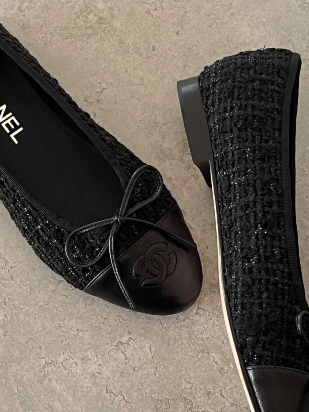chanel tweed ballet flats​ black