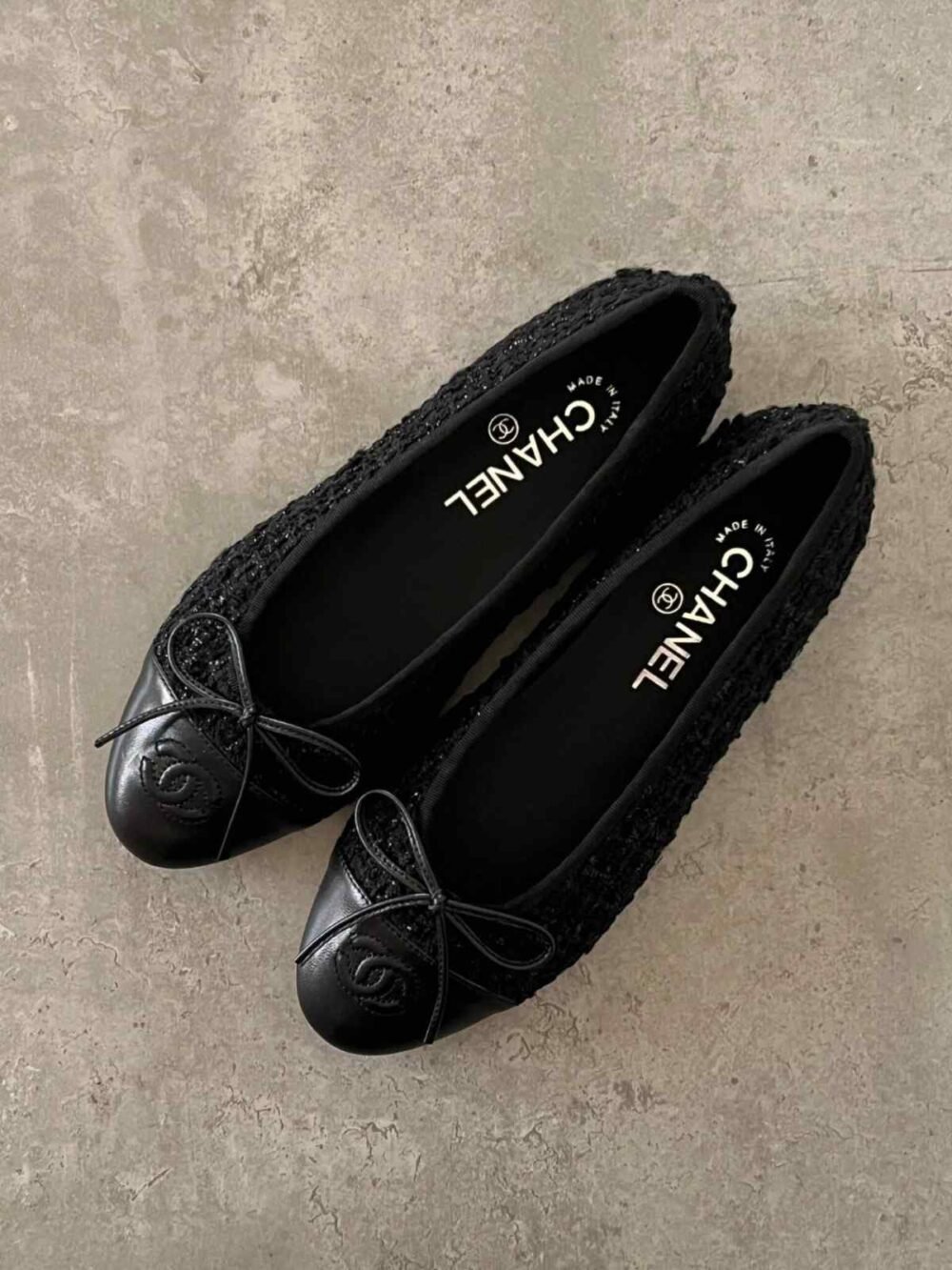 chanel tweed ballet flats​ black