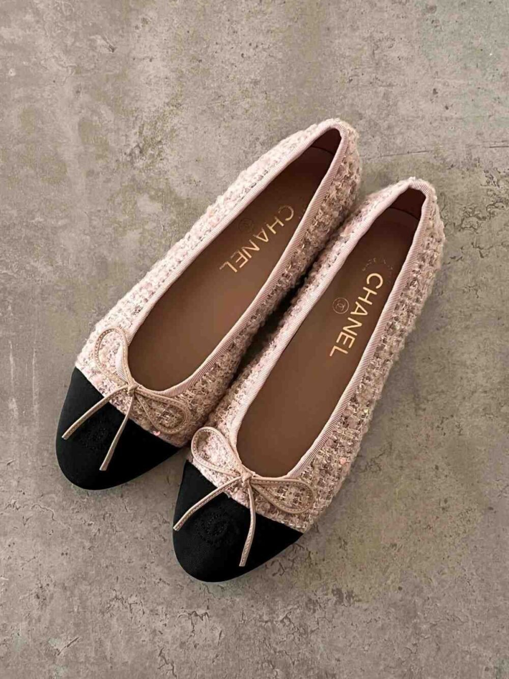chanel tweed ballet flats​ pink