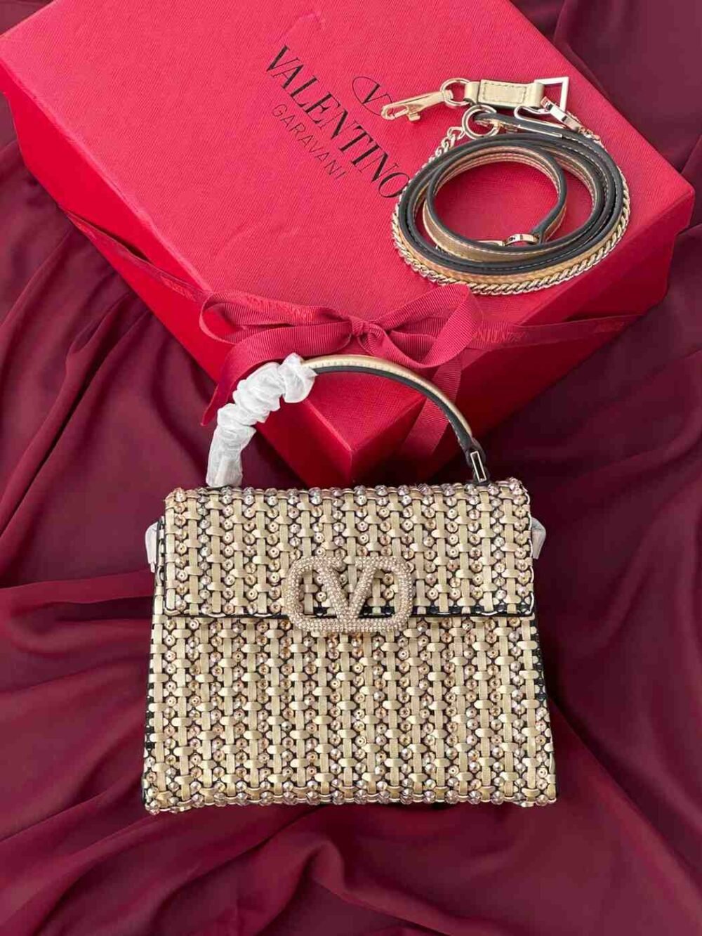 valentino garavani crystal Vsling metallic bag