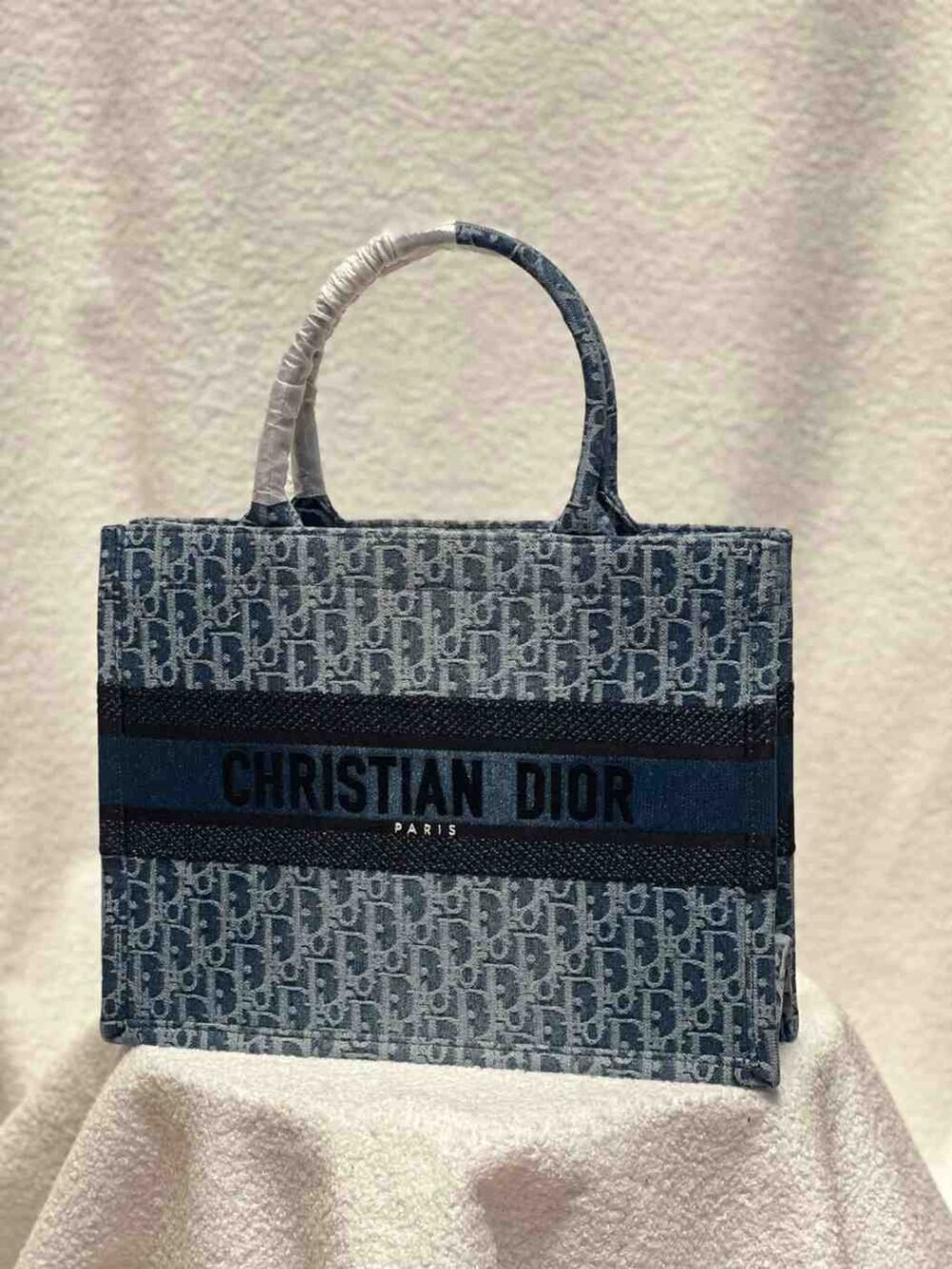 dior book tote embroidered bag​ light blue