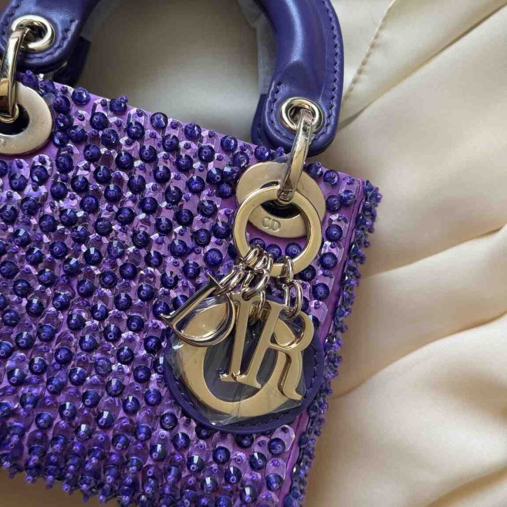 Mini Lady Dior Embroidered Pearl Bag​ Purple