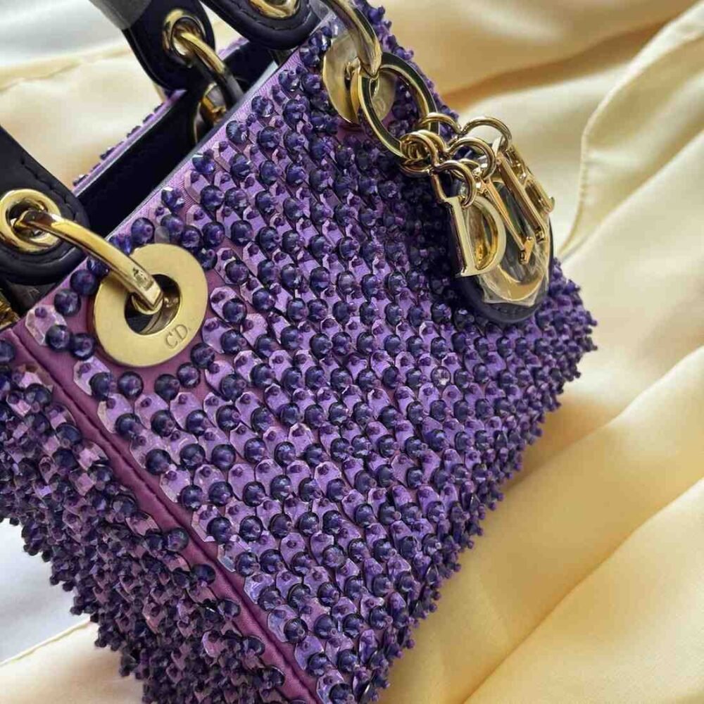 Mini Lady Dior Embroidered Pearl Bag​ Purple