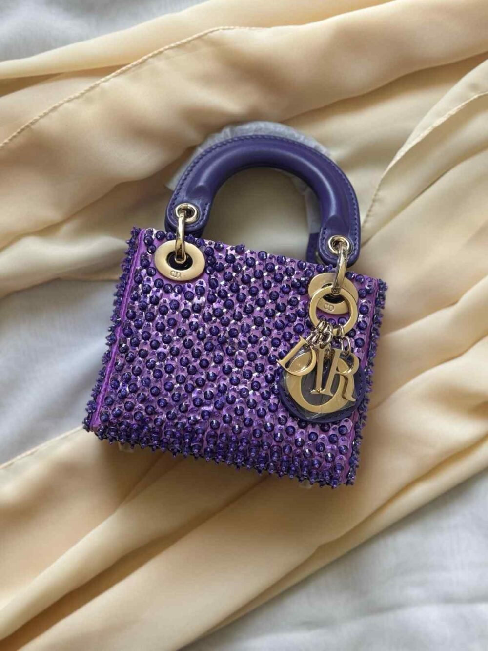 Mini Lady Dior Embroidered Pearl Bag​ Purple
