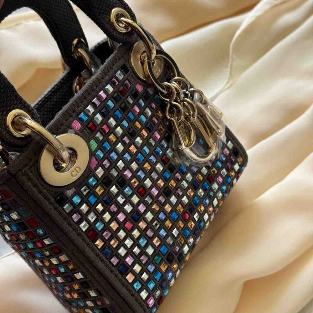 Mini Lady Dior Embroidered Pearl Bag​ grey