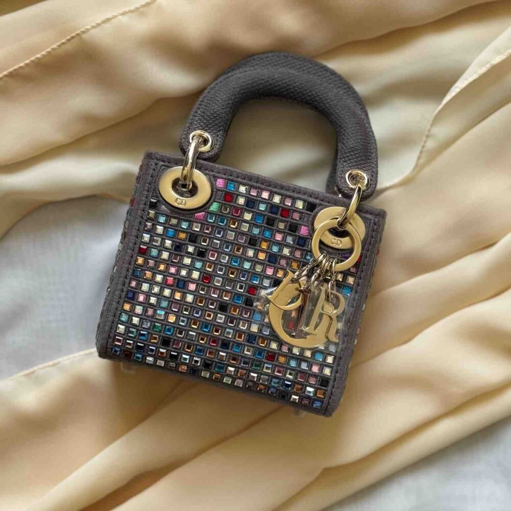 Mini Lady Dior Embroidered Pearl Bag​ grey