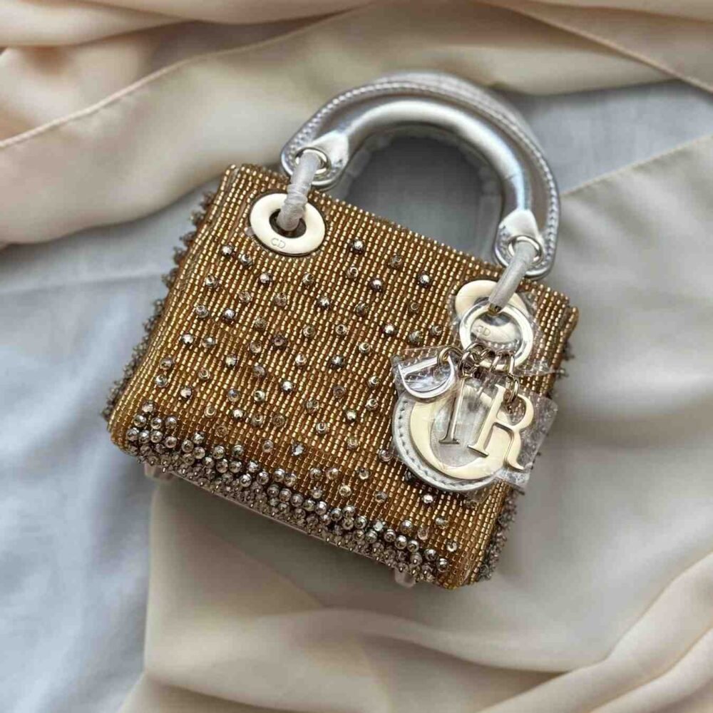 Lady Dior Crystal Embellished Bag Golden