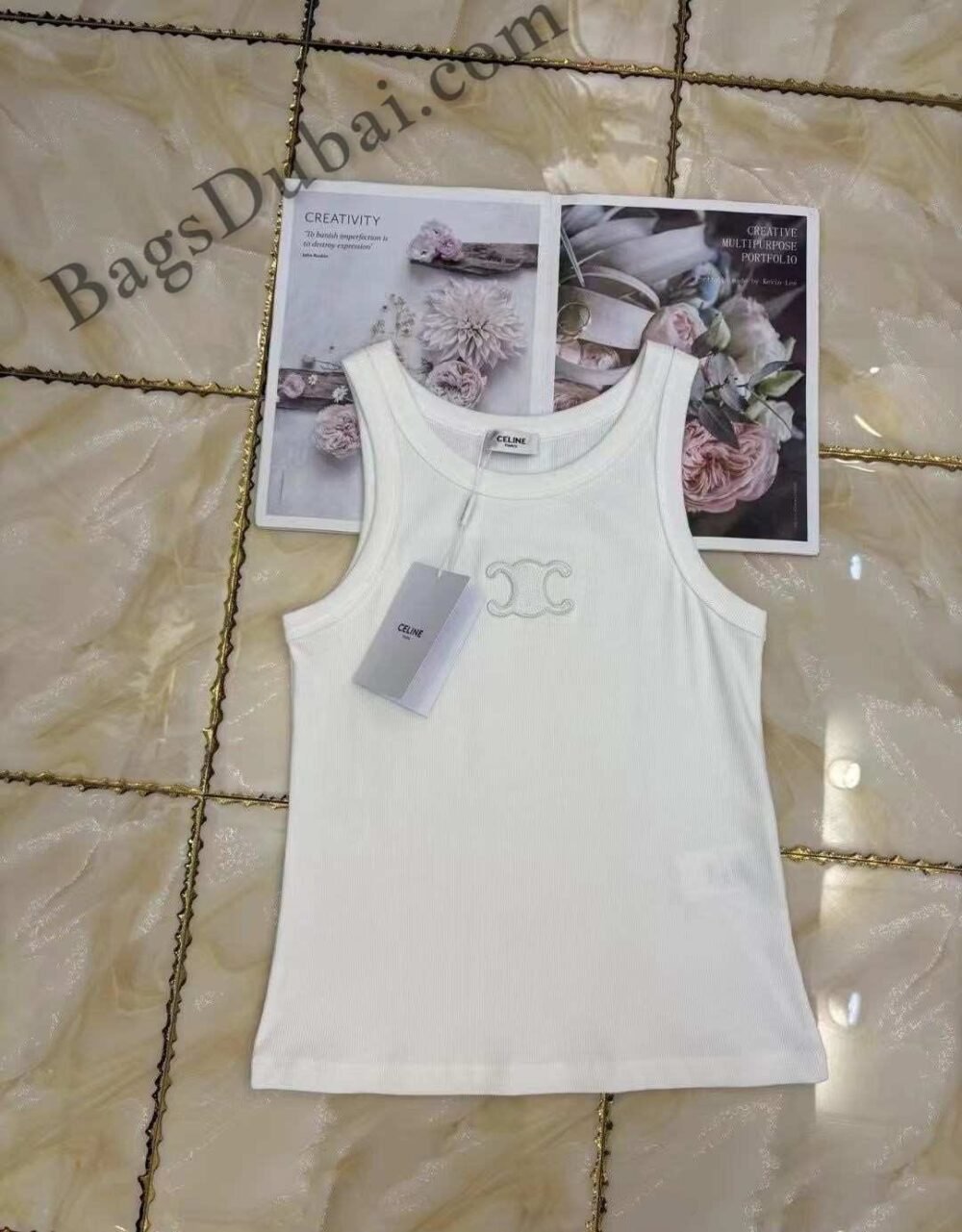 Celine Triomphe Logo Tank Top White
