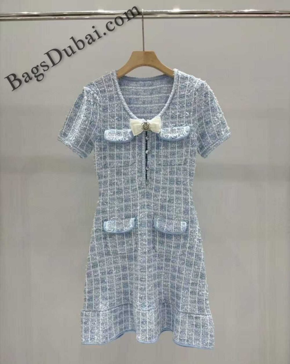 Self-Portrait Dress Check-Knit Light blue