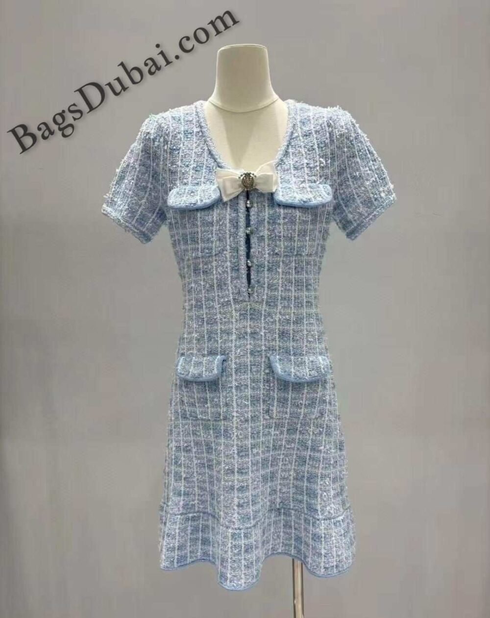 Self-Portrait Dress Check-Knit Light blue