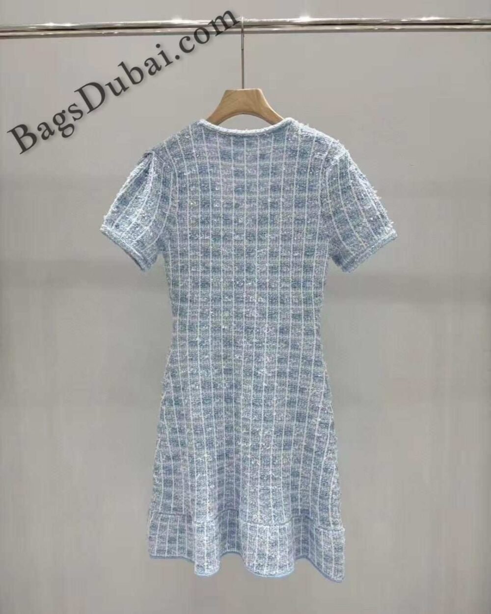 Self-Portrait Dress Check-Knit Light blue