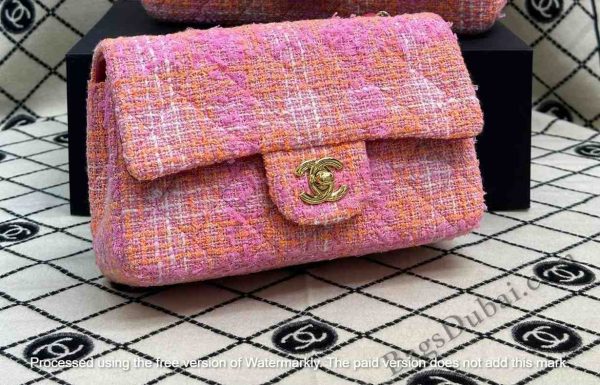 Chanel Flap Bag In Tweed Quilted Pink