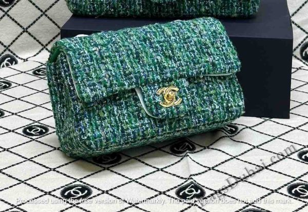 Chanel Flap Bag In Tweed Quilted Green