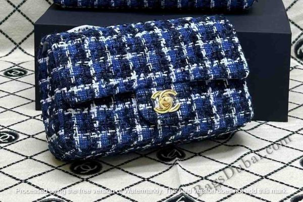 Chanel Flap Bag In Tweed Quilted Blue