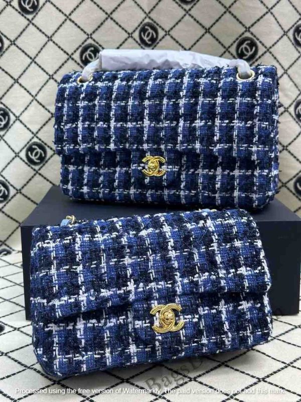 Chanel Flap Bag In Tweed Quilted Blue