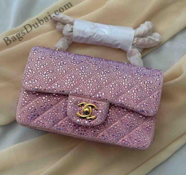 Chanel Classic Mini Flap Bag​ Crystal Embellished Pink