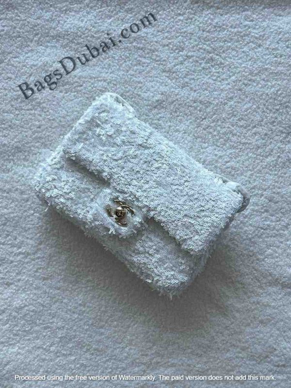 CHANEL Sequins Flap Bag White