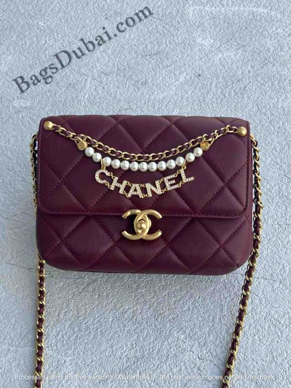 Chanel Pearl Mini Flap Bag Maroon
