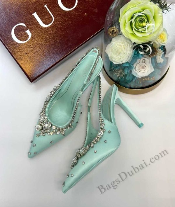 Gucci Pumps Crystals Satin Embellished Green