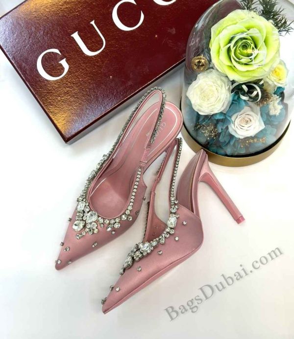 Gucci Pumps Crystals Satin Embellished Pink
