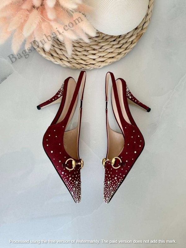 Gucci Pumps Slingback Horsebit Crystal Red