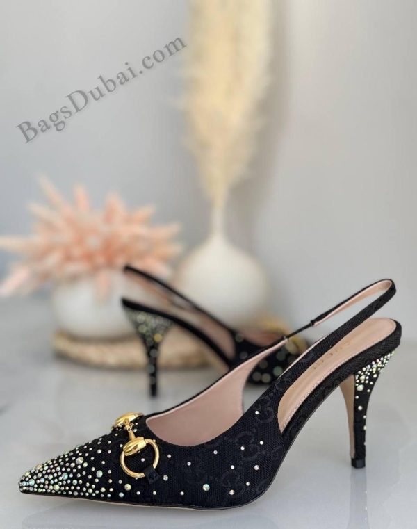 Gucci Pumps Slingback Horsebit Crystal Black