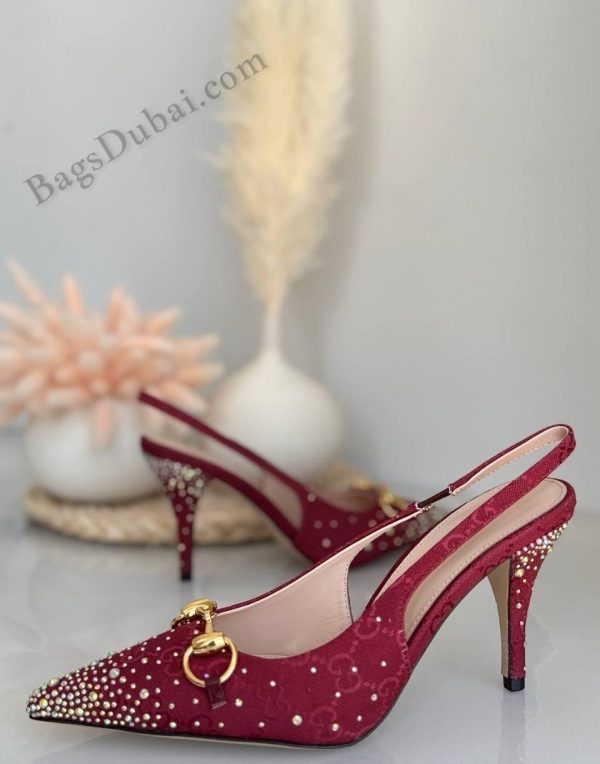 Gucci Pumps Slingback Horsebit Crystal Red