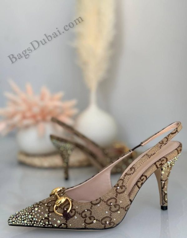 Gucci Pumps Slingback Horsebit Crystal Brown