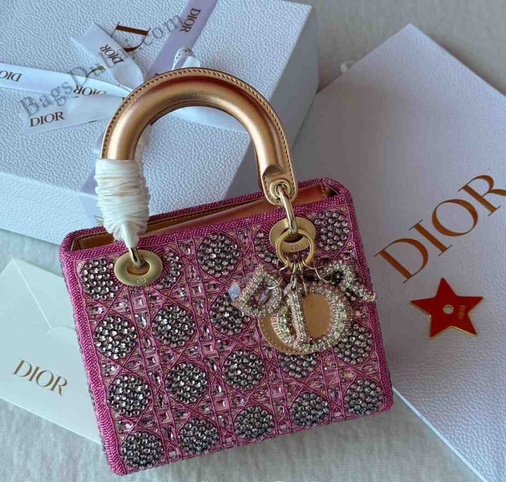Lady Dior With Crystal Embroidered Bag Pink