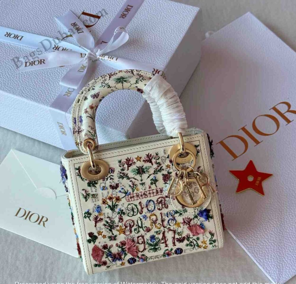 Lady Dior With Crystal Embroidered Bag White