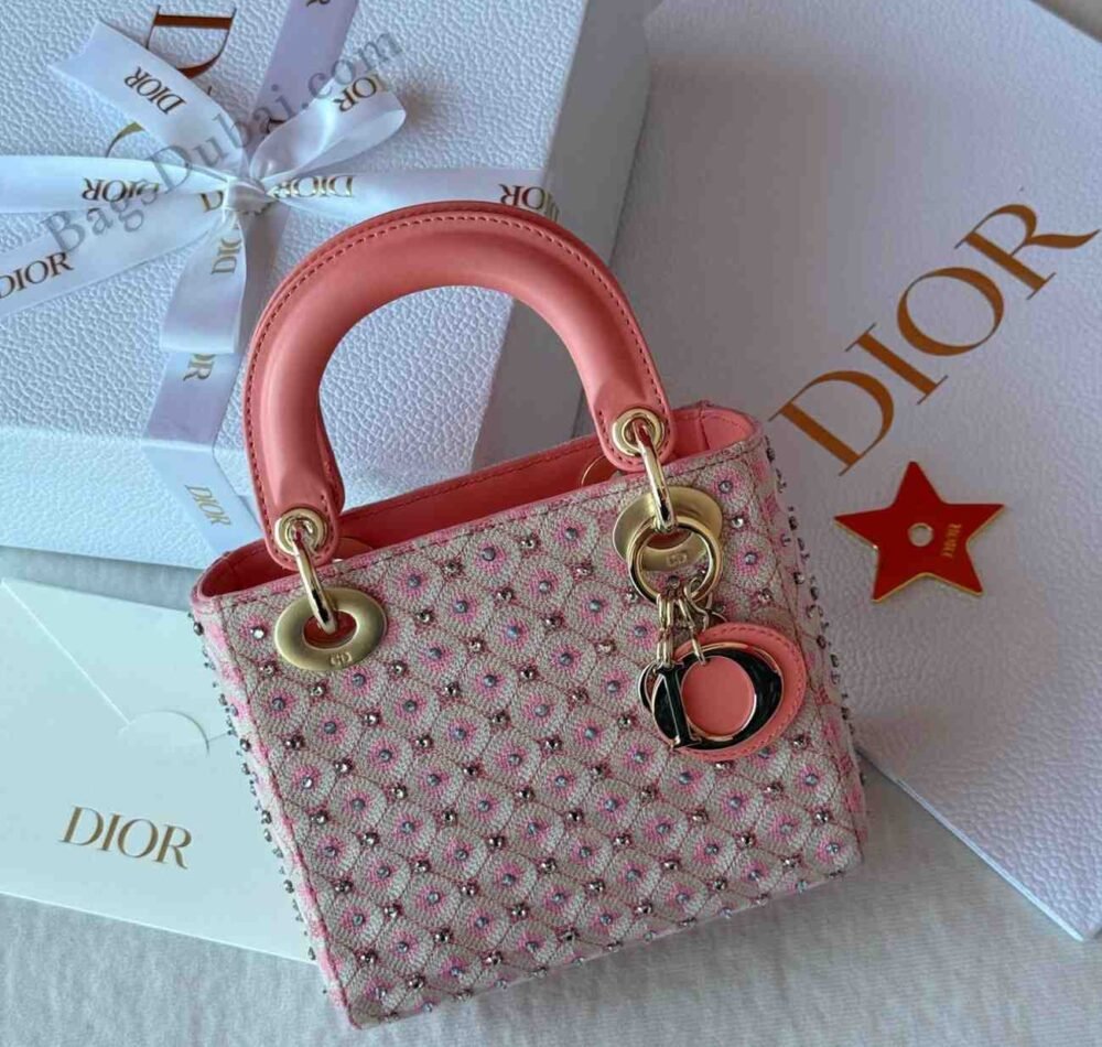 Lady Dior With Crystal Embroidered Bag Pink