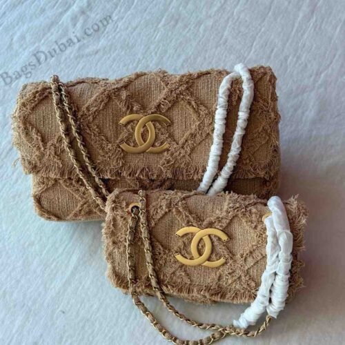 Chanel Flap Bag Crochet Tweed Beige