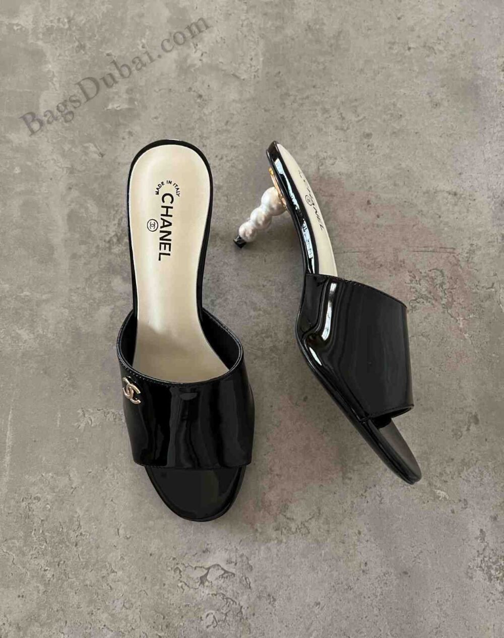 Chanel Heel Sandals Patent Leather Black