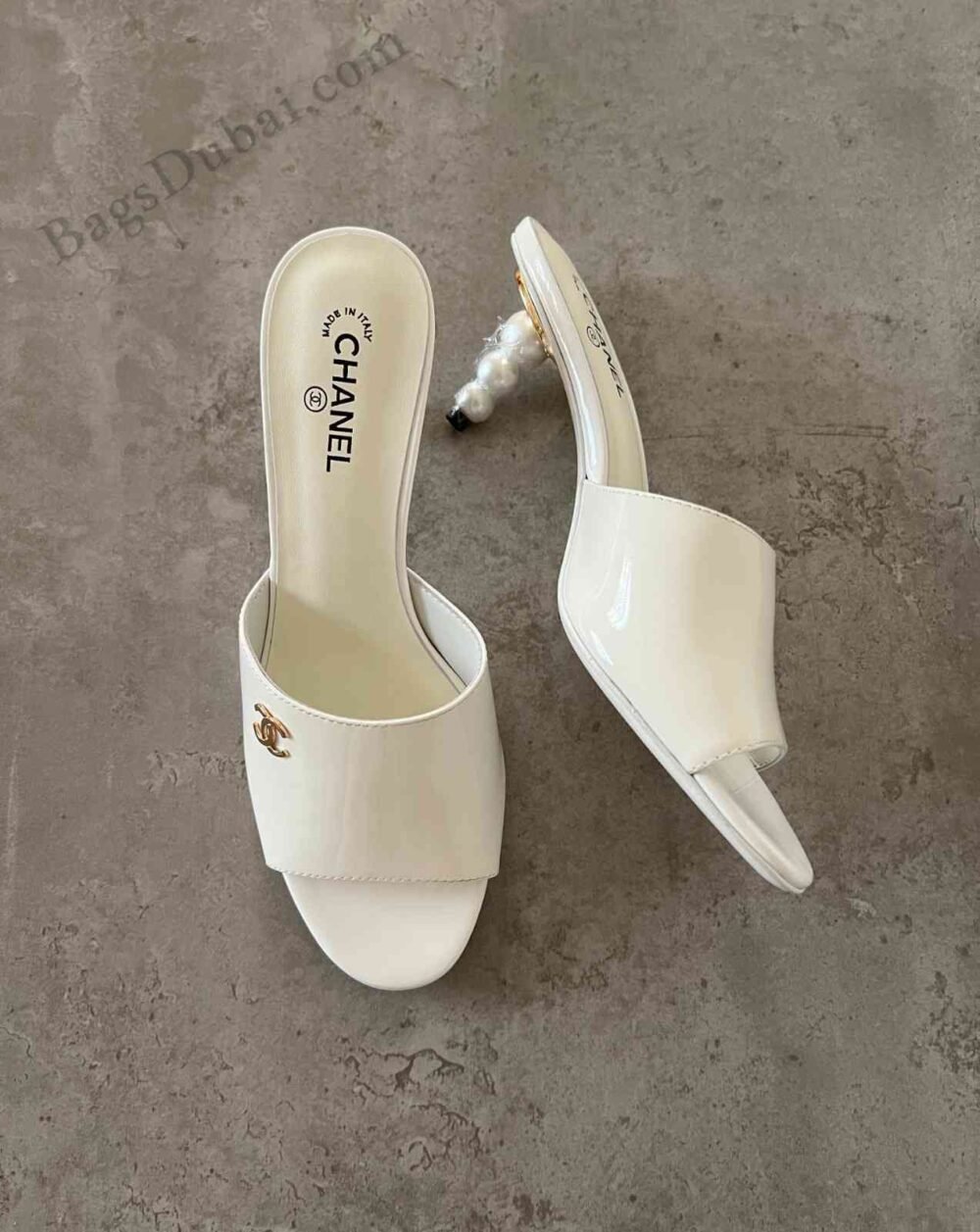 Chanel Heel Sandals Patent Leather White