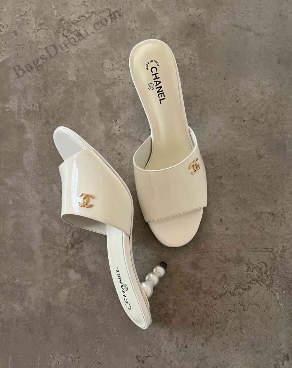 Chanel Heel Sandals Patent Leather White