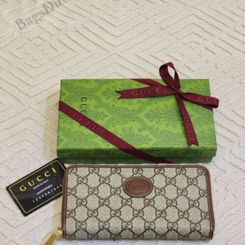 GUCCI Zip Around Wallet GG Supreme Brown