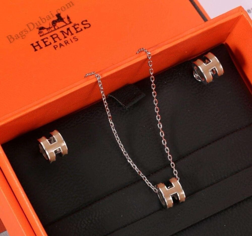HERMES H Necklace & Earrings new gold