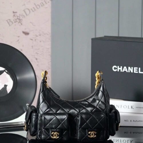 Chanel Multi Pockets Hobo Bag Black