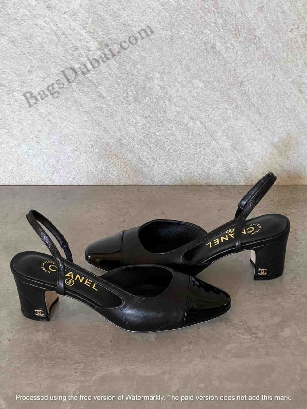 Chanel Lambskin Leather Canvas CC Cap Toe Slingback Pumps In Dubai - Image 12