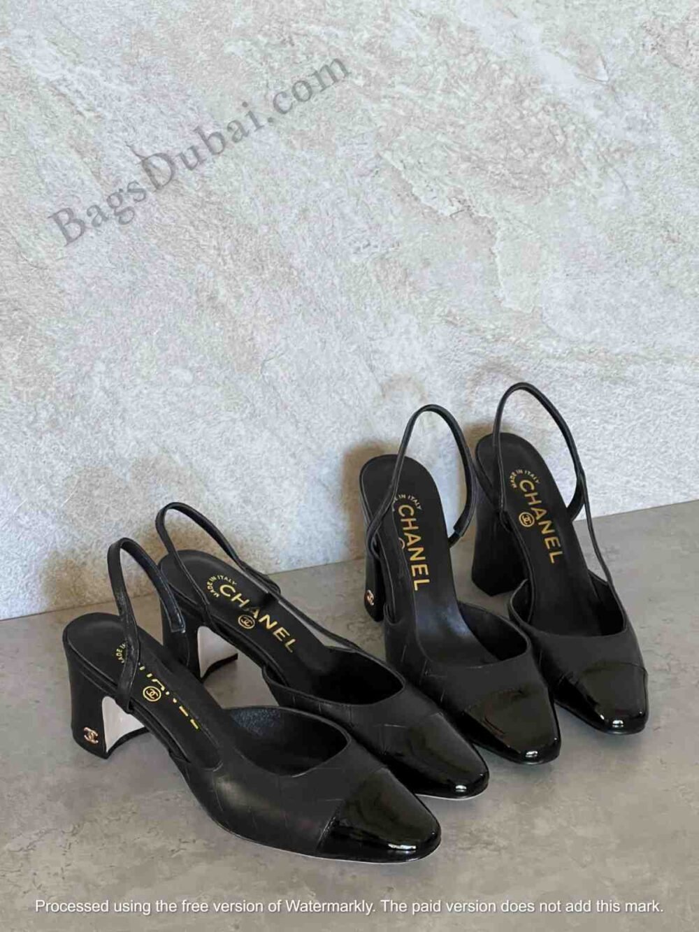 Chanel Lambskin Leather Canvas CC Cap Toe Slingback Pumps In Dubai - Image 4