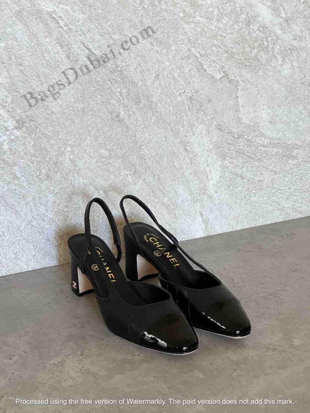 Chanel Lambskin Leather Canvas CC Cap Toe Slingback Pumps In Dubai - Image 9